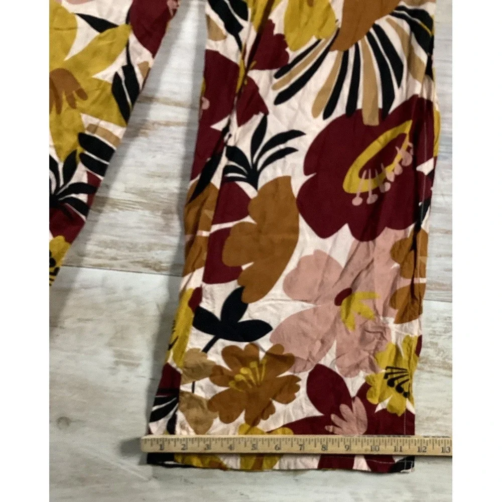Elan Floral Pants Orange Burgundy Fall Palazzo Pants Women's Small Boho Hippie - Picture 6 of 9